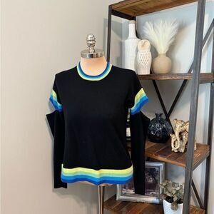 PRVLG Womens Cashmere Long Sleeve Striped Trim Cutout Sweater Top Black Size S